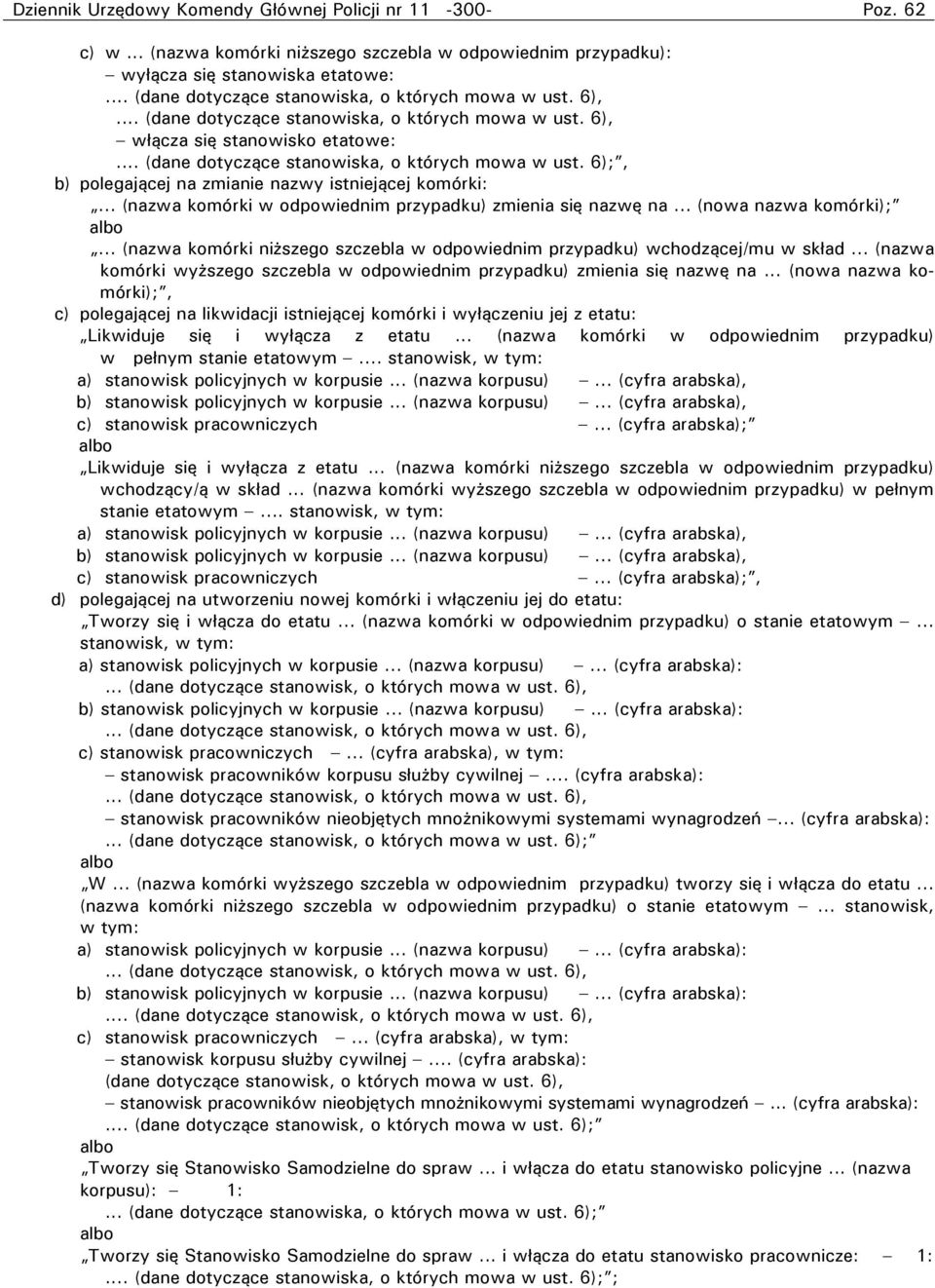 .. (nazwa komórki w odpowiednim przypadku) zmienia się nazwę na... (nowa nazwa komórki); albo... (nazwa komórki niższego szczebla w odpowiednim przypadku) wchodzącej/mu w skład.