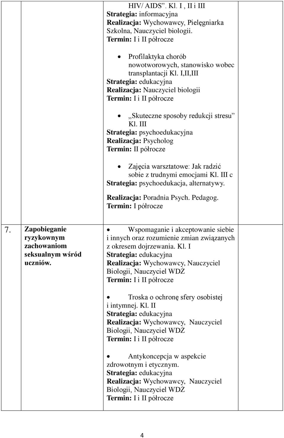 III Strategia: psychoedukacyjna Realizacja: Psycholog Termin: II półrocze Zajęcia warsztatowe: Jak radzić sobie z trudnymi emocjami Kl. III c Strategia: psychoedukacja, alternatywy.