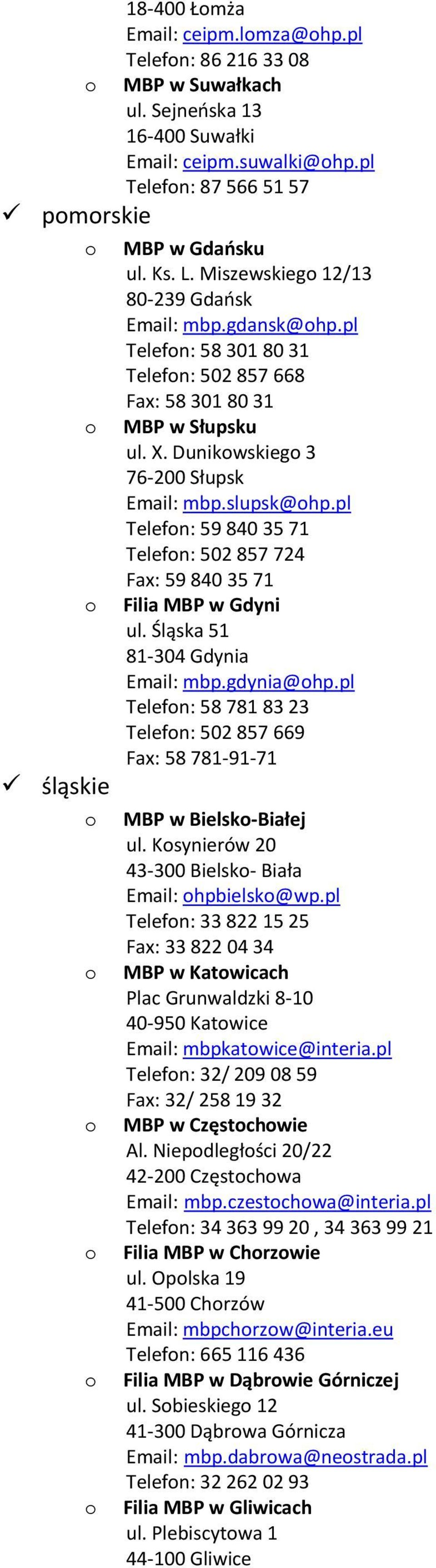 pl Telefn: 59 840 35 71 Telefn: 502 857 724 Fax: 59 840 35 71 Filia MBP w Gdyni ul. Śląska 51 81-304 Gdynia Email: mbp.gdynia@hp.
