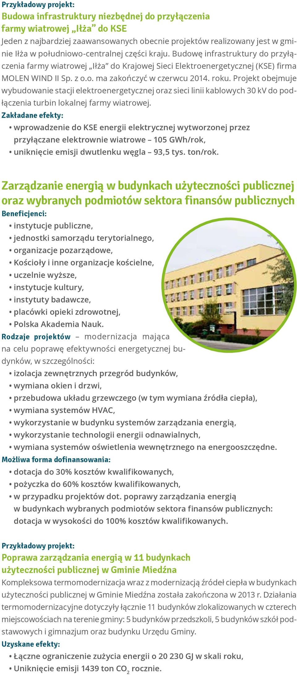 Projekt obejmuje wybudowanie stacji elektroenergetycznej oraz sieci linii kablowych 30 kv do podłączenia turbin lokalnej farmy wiatrowej.