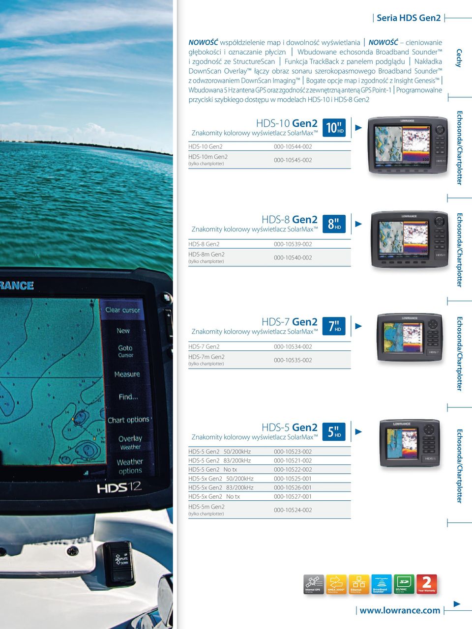 Hz antena GPS oraz zgodność z zewnętrzną anteną GPS Point-1 Programowalne przyciski szybkiego dostępu w modelach HDS-10 i HDS-8 Gen2 Cechy HDS-10 Gen2 Znakomity kolorowy wyświetlacz SolarMax HDS-10