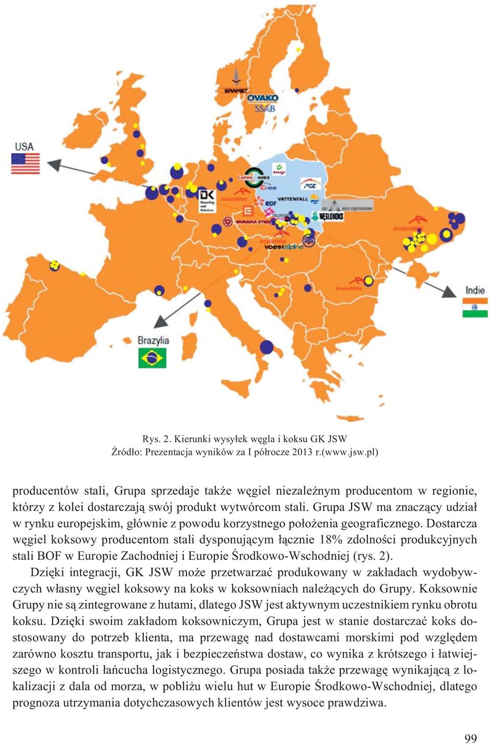 Grupa JSW ma znacz¹cy udzia³ w rynku europejskim, g³ównie z powodu korzystnego po³o enia geograficznego.