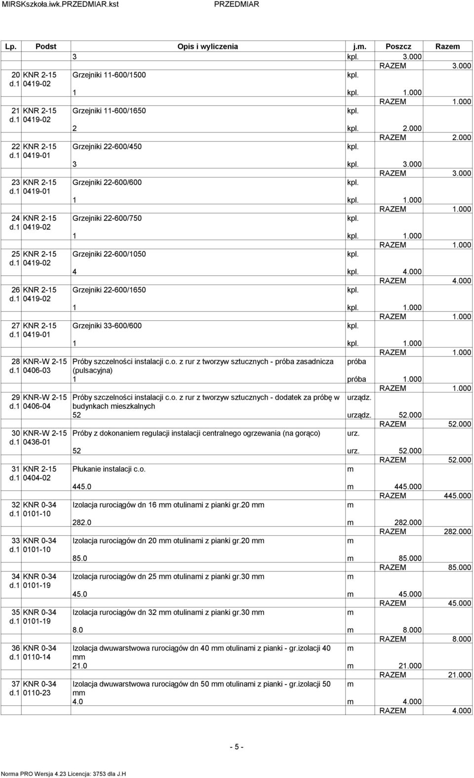 1 0101-10 33 KNR 0-34 d.1 0101-10 34 KNR 0-34 d.1 0101-19 35 KNR 0-34 d.1 0101-19 36 KNR 0-34 d.1 0110-14 37 KNR 0-34 d.1 0110-23 Grzejniki 11-600/1650 2 2.000 Grzejniki 22-600/450 3 3.000 RAZEM 3.