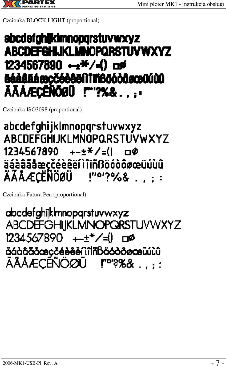 (proportional) Czcionka Futura