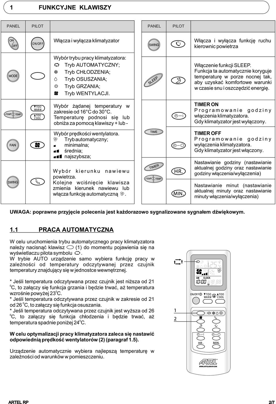 Tryb automatyczny; minimalna; œrednia; najszybsza; Wybór kierunku nawiewu powietrza. Kolejne wciœniêcie klawisza zmienia kierunek nawiewu lub w³¹cza funkcjê automatyczn¹.