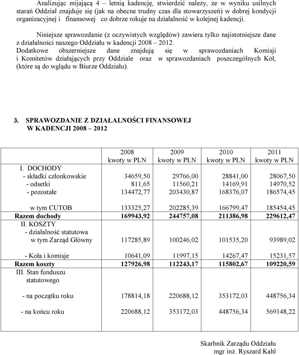 Dodatkowe obszerniejsze dane znajdują się w sprawozdaniach Komisji i Komitetów działających przy Oddziale oraz w sprawozdaniach poszczególnych Kół, (które są do wglądu w Biurze Oddziału). 3.