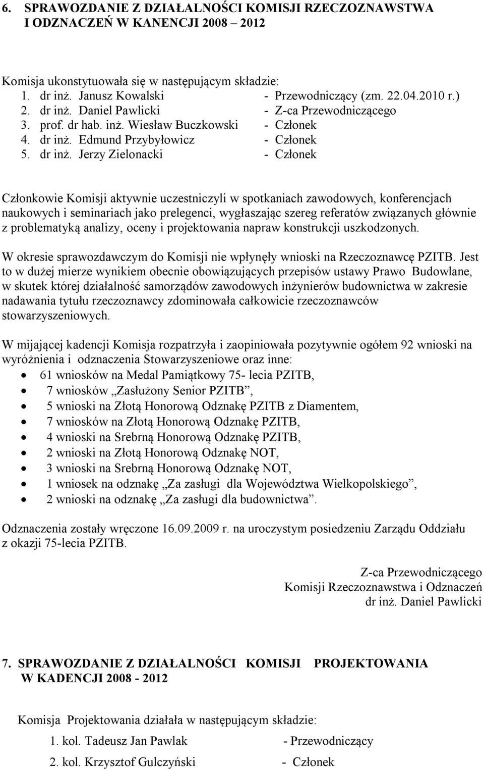 Daniel Pawlicki - Z-ca Przewodniczącego 3. prof. dr hab. inż. Wiesław Buczkowski - Członek 4. dr inż.