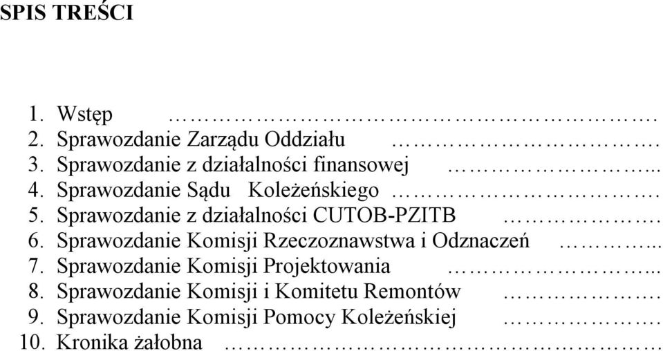 Sprawozdanie z działalności CUTOB-PZITB. 6. Sprawozdanie Komisji Rzeczoznawstwa i Odznaczeń... 7.