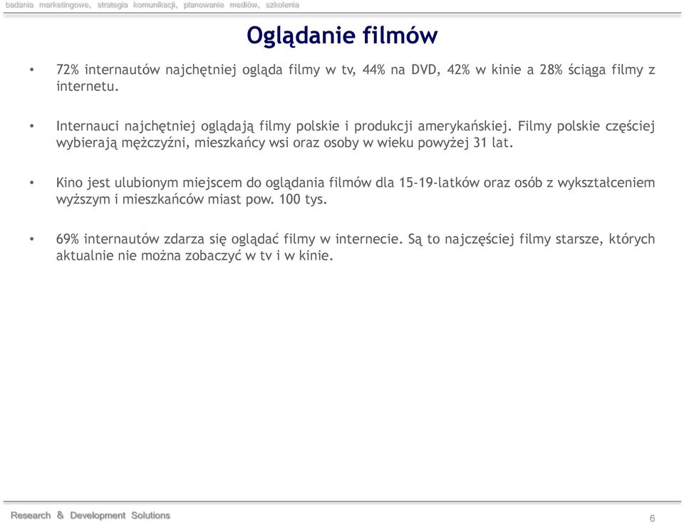 Filmy polskie częściej wybierają mężczyźni, mieszkańcy wsi oraz osoby w wieku powyżej 31 lat.