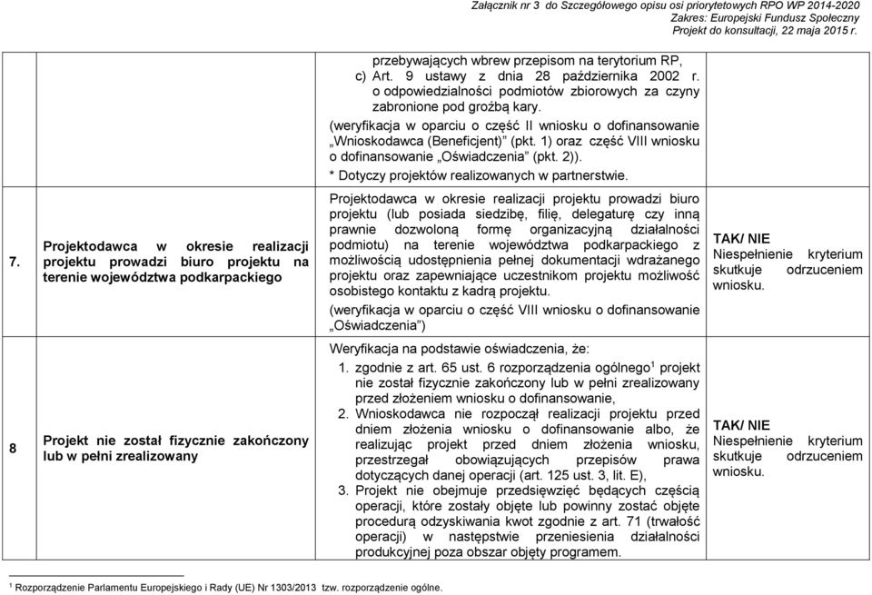 * Dotyczy projektów realizowanych w partnerstwie. 7.