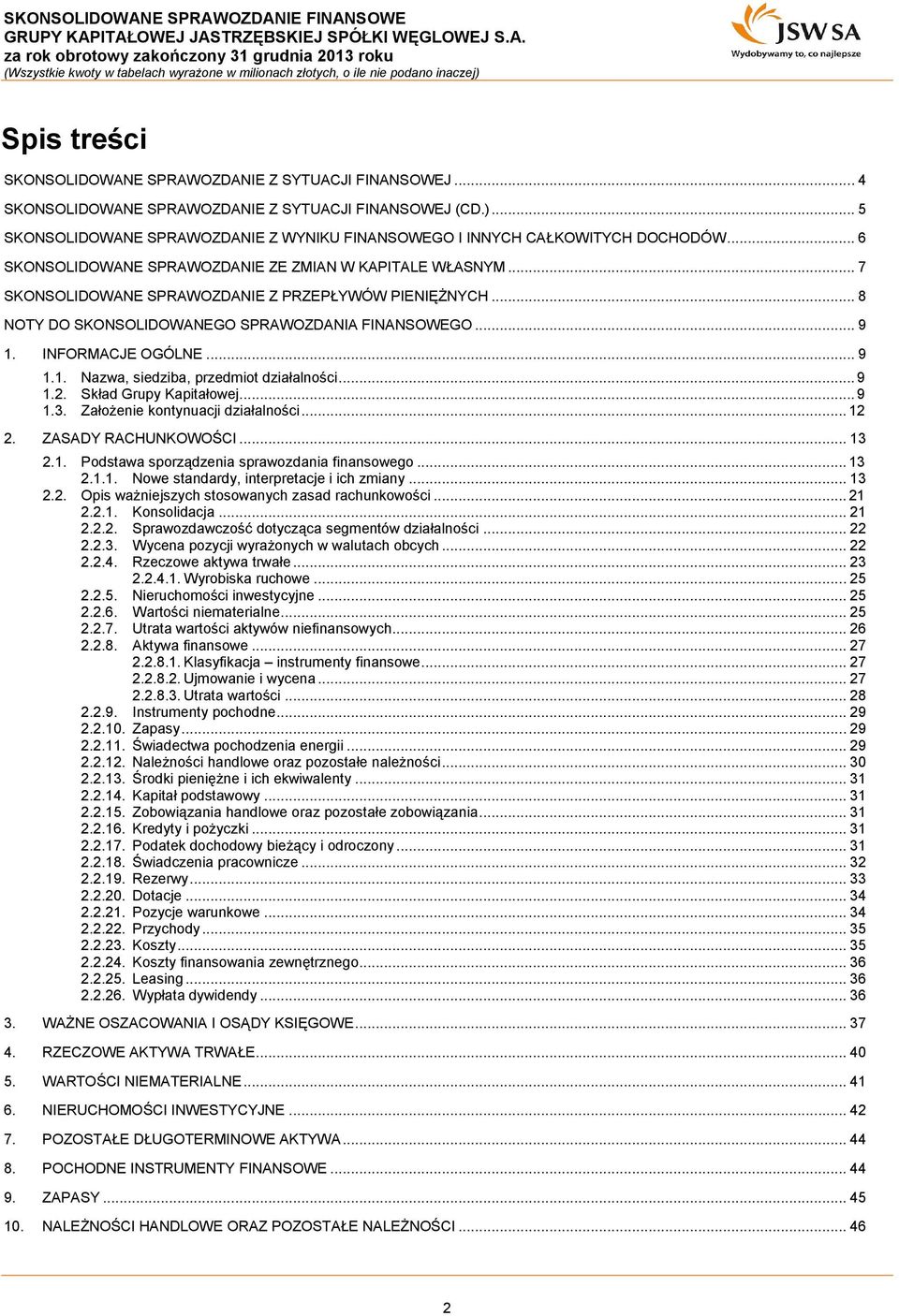 .. 7 SKONSOLIDOWANE SPRAWOZDANIE Z PRZEPŁYWÓW PIENIĘŻNYCH... 8 NOTY DO SKONSOLIDOWANEGO SPRAWOZDANIA FINANSOWEGO... 9 1. INFORMACJE OGÓLNE... 9 1.1. Nazwa, siedziba, przedmiot działalności... 9 1.2.