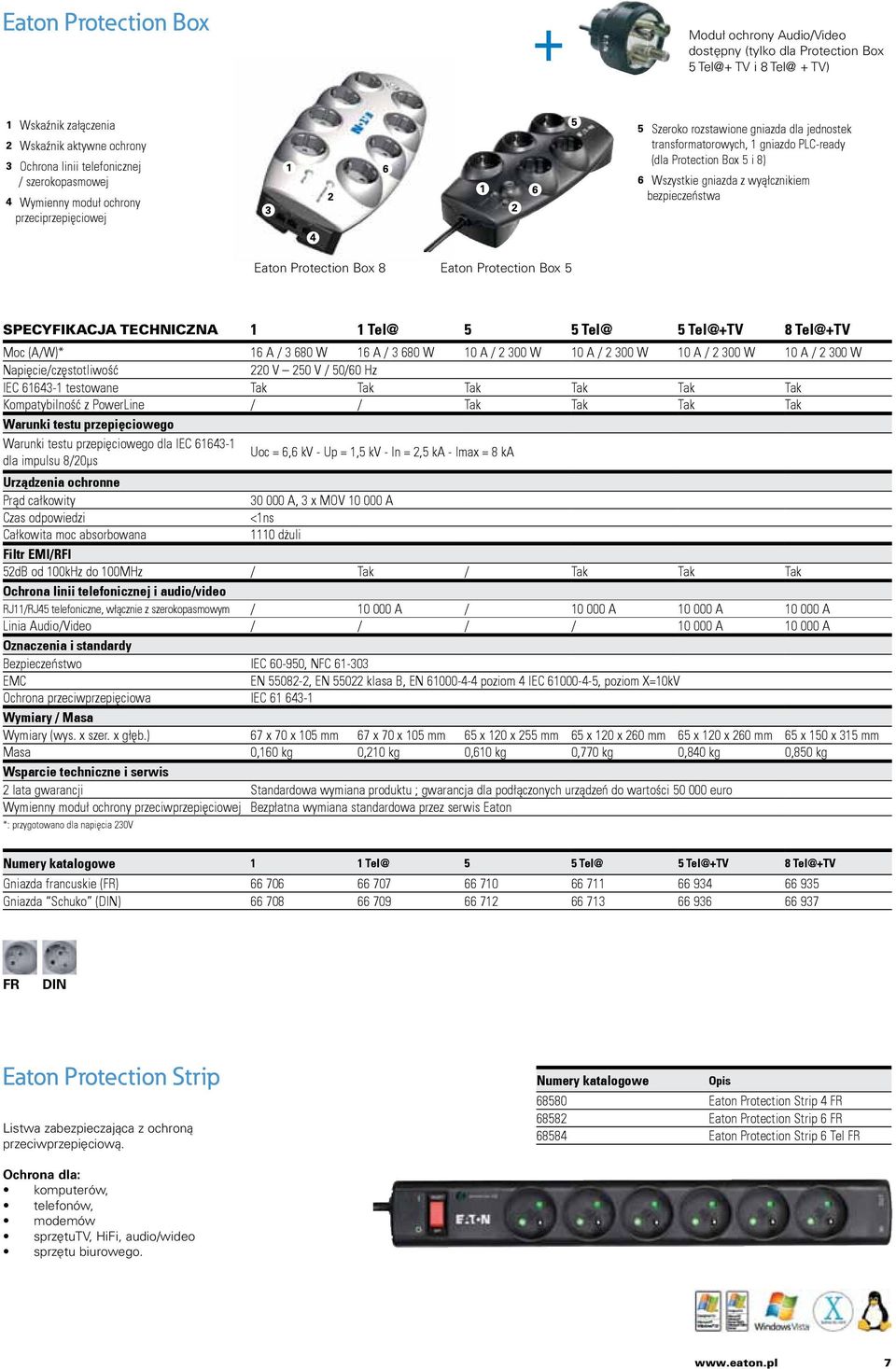 Eaton Protection Box 8 Eaton Protection Box 5 SPECYFIKACJA TECHNICZNA 1 1 Tel@ 5 5 Tel@ 5 Tel@+TV 8 Tel@+TV Moc (A/W)* 16 A / 3 680 W 16 A / 3 680 W 10 A / 2 300 W 10 A / 2 300 W 10 A / 2 300 W 10 A