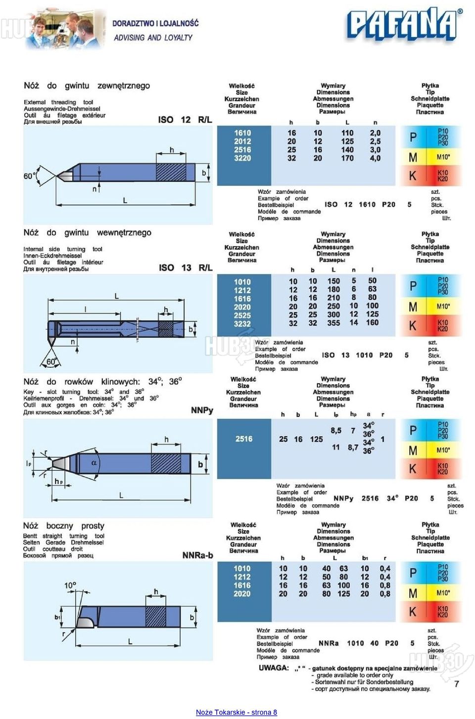 M к Nóż do gwintu wewnętrznego Internai side turning tool Innen-Eckdrehmeissel Outil śu filetage intérieur Для внутренней резьбы ISO 13 R/ 1010 10 10 150 5 50 1212 12 12 180 6 63 1616 16 16 210 8 80