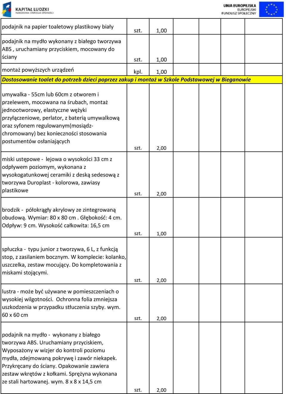 elastyczne wężyki przyłączeniowe, perlator, z baterią umywalkową oraz syfonem regulowanym(mosiądzchromowany) bez konieczności stosowania postumentów osłaniających miski ustępowe - lejowa o wysokości