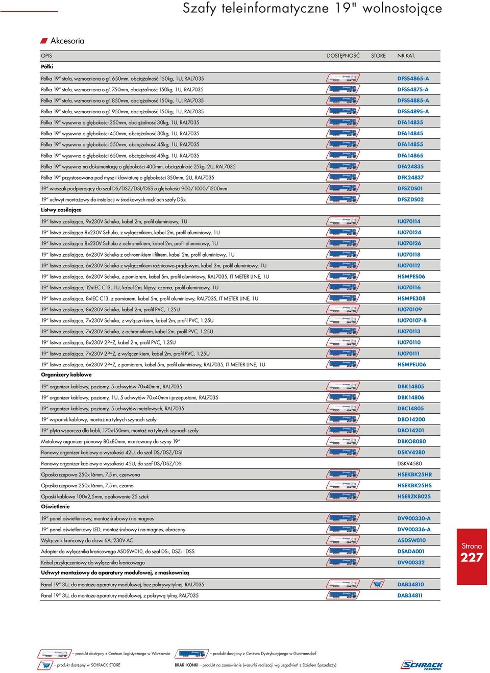 950mm, obciążalność 150kg, 1U, RAL7035 DFSS4895-A Półka 19 wysuwna o głębokości 350mm, obciążalność 30kg, 1U, RAL7035 DFA14835 Półka 19 wysuwna o głębokości 450mm, obciążalność 30kg, 1U, RAL7035