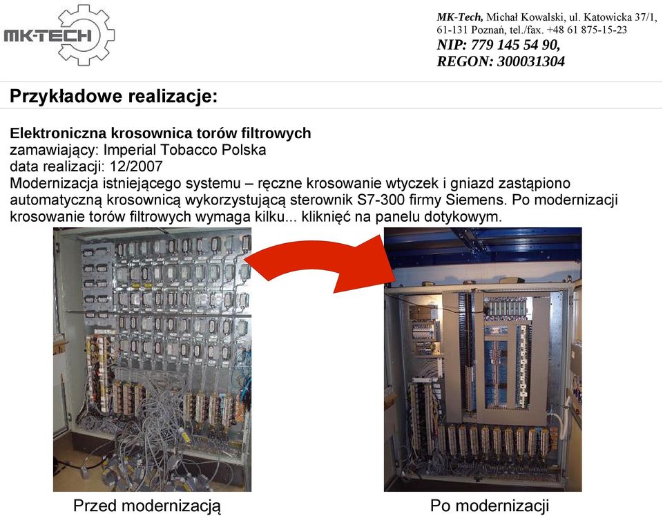 zastąpiono automatyczną krosownicą wykorzystującą sterownik S7-300 firmy Siemens.