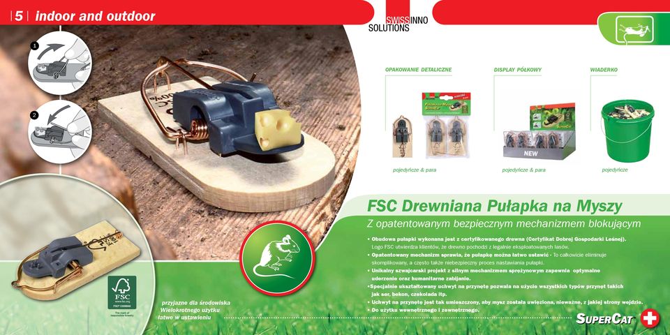 Opatentowany mechanizm sprawia, że pułapkę można łatwo ustawić - To całkowicie eliminuje skomplikowany, a często także niebezpieczny proces nastawiania pułapki.