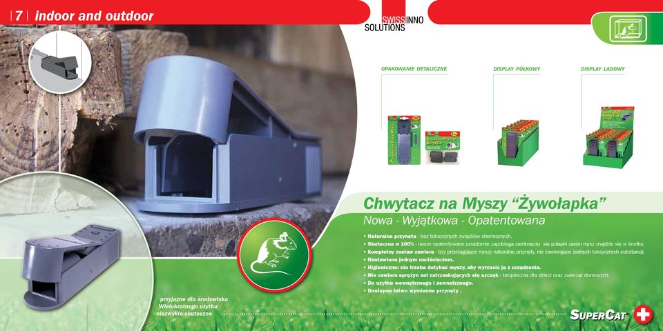 Kompletny zestaw zawiera - trzy przyciągające myszy naturalne przynęty, nie zawierające żadnych toksycznych substancji. Nastawiane jednym naciśnięciem.