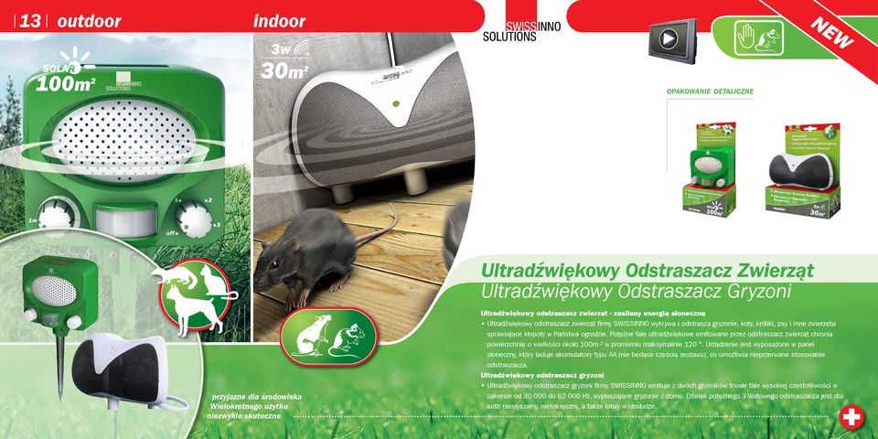 Potężne fale ultradźwiękowe emitowane przez odstraszacz zwierząt chronią powierzchnię o wielkości około 100m ² w promieniu maksymalnie 120.