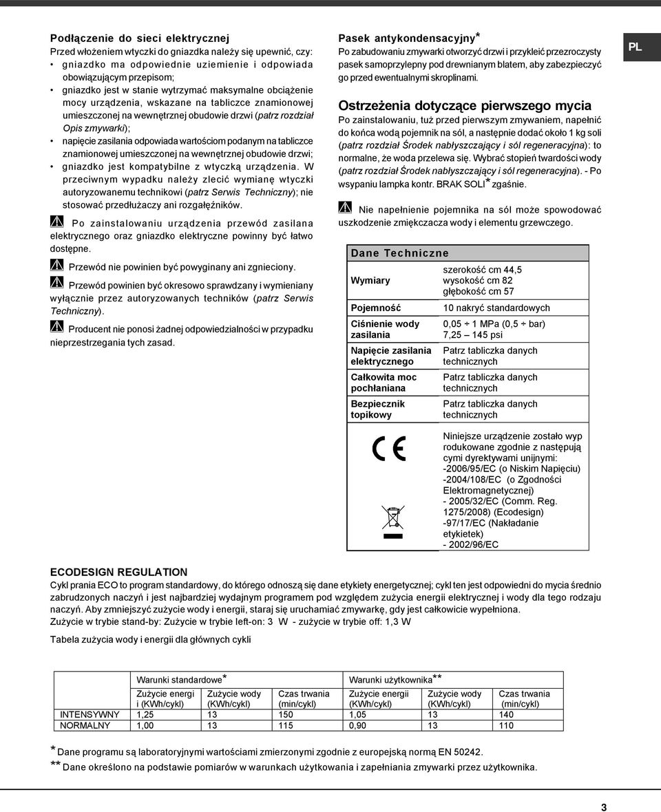tabliczce znamionowej umieszczonej na wewnętrznej obudowie drzwi; gniazdko jest kompatybilne z wtyczką urządzenia.