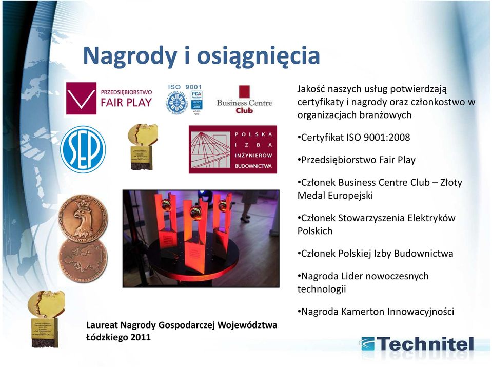 Członek Business Centre Club Złoty Medal Europejski Członek Stowarzyszenia Elektryków