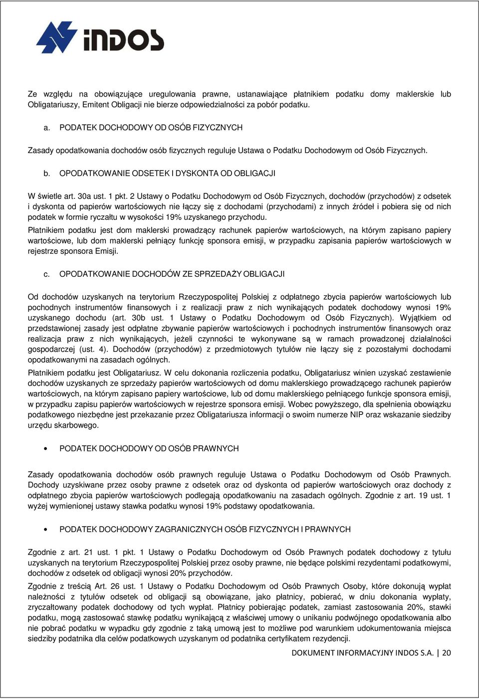 OPODATKOWANIE ODSETEK I DYSKONTA OD OBLIGACJI W świetle art. 30a ust. 1 pkt.
