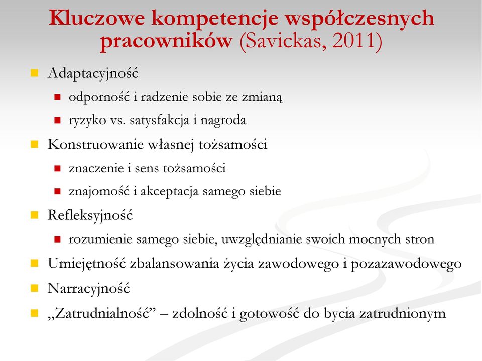 satysfakcja i nagroda Konstruowanie własnej tożsamości znaczenie i sens tożsamości znajomość i akceptacja samego