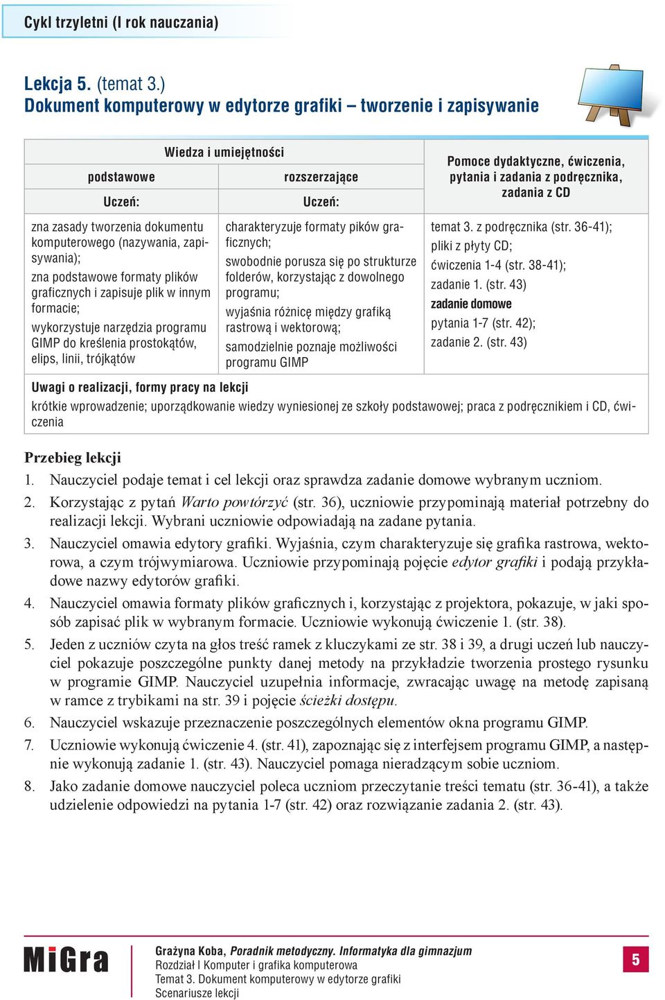 formacie; elips, linii, trójkątów charakteryzuje formaty pików graficznych; swobodnie porusza się po strukturze folderów, korzystając z dowolnego programu; wyjaśnia różnicę między grafiką rastrową i