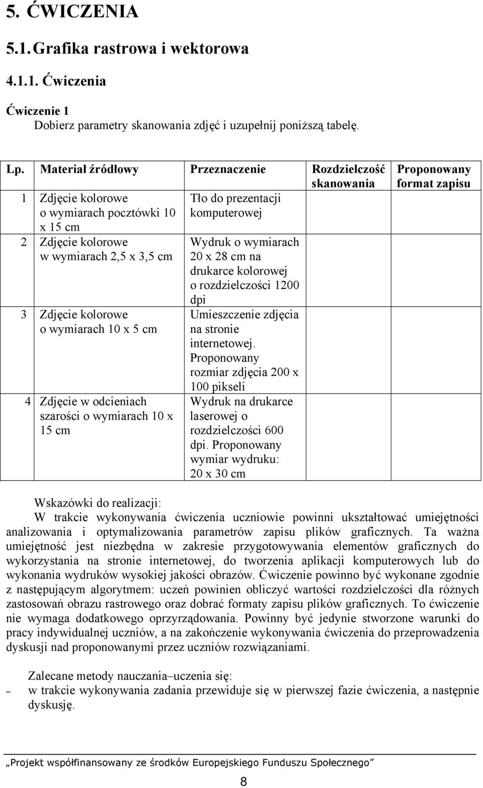 kolorowe o wymiarach 10 x 5 cm 4 Zdjęcie w odcieniach szarości o wymiarach 10 x 15 cm Wydruk o wymiarach 20 x 28 cm na drukarce kolorowej o rozdzielczości 1200 dpi Umieszczenie zdjęcia na stronie