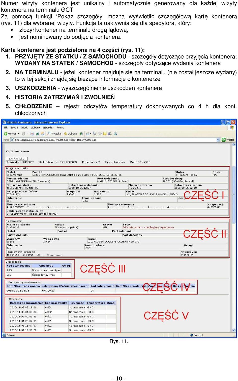 Karta kontenera jest podzielona na 4 części (rys. 11): 1.