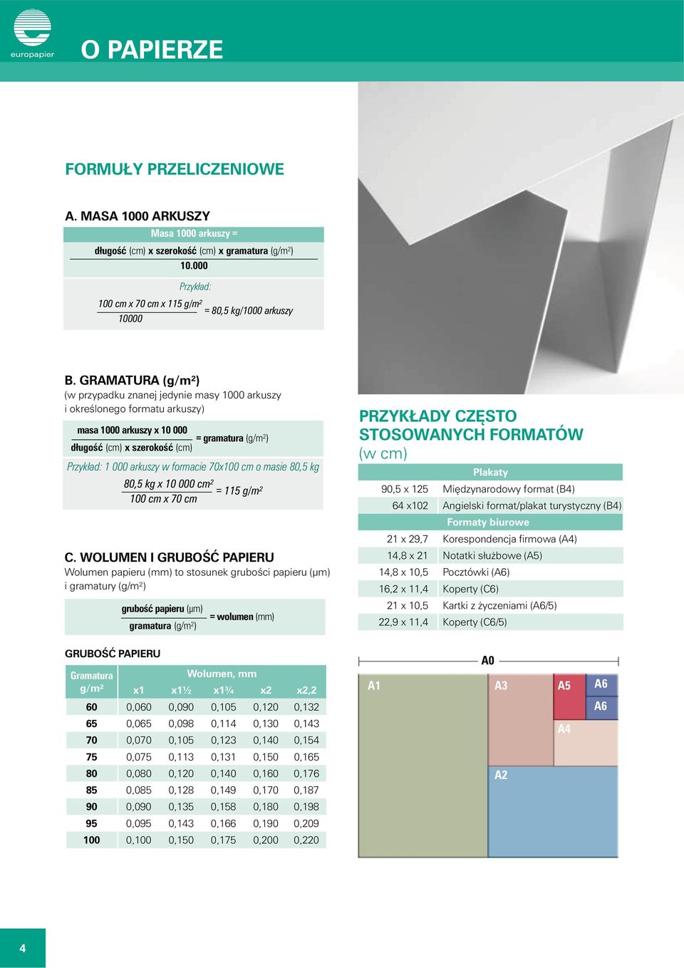 formacie 70x100 cm o masie 80,5 kg 80,5 kg x 10 000 cm² = 115 g/m² 100 cm x 70 cm C.