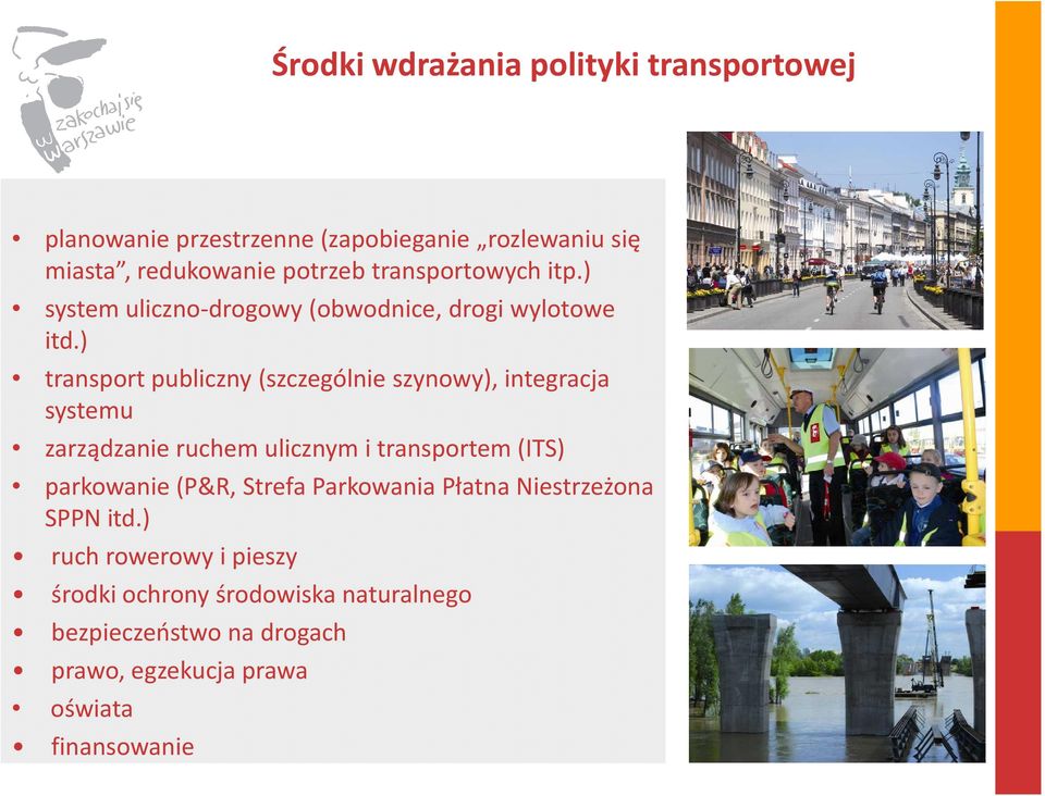 ) transport publiczny (szczególnie szynowy), integracja systemu zarządzanie ruchem ulicznym i transportem (ITS) parkowanie