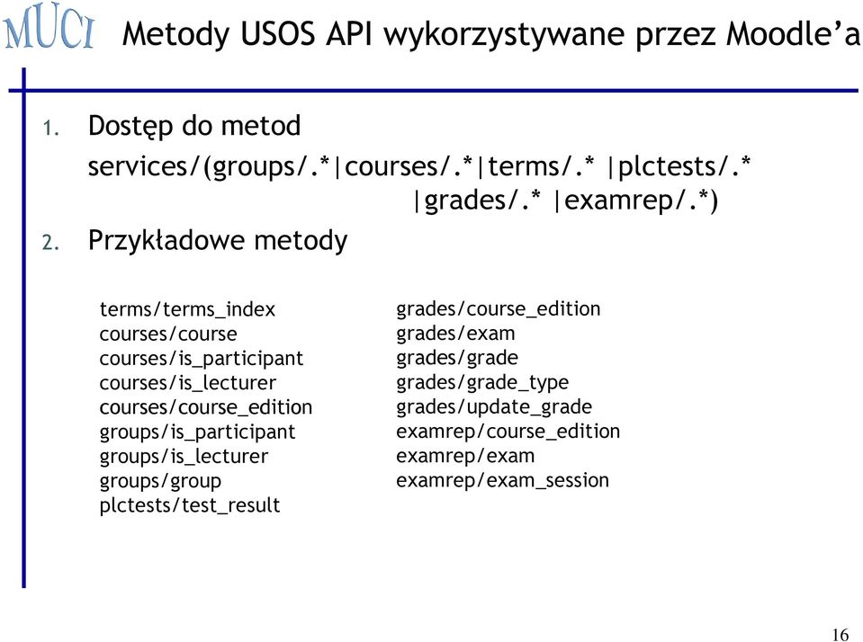 Przykładowe metody terms/terms_index courses/course courses/is_participant courses/is_lecturer courses/course_edition