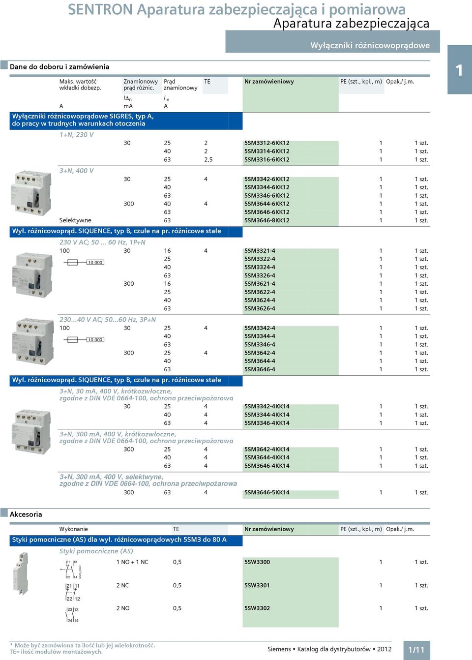 40 2 5SM3314-6KK12 1 1 szt. 63 2,5 5SM3316-6KK12 1 1 szt. 3+N, 400 V 30 25 4 5SM3342-6KK12 1 1 szt. 40 5SM3344-6KK12 1 1 szt. 63 5SM3346-6KK12 1 1 szt. 300 40 4 5SM3644-6KK12 1 1 szt.