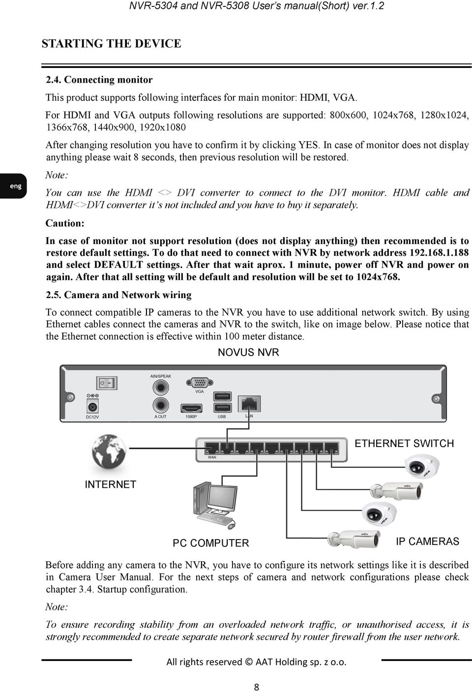 In case of monitor does not display anything please wait 8 seconds, then previous resolution will be restored. Note: You can use the HDMI <> DVI converter to connect to the DVI monitor.