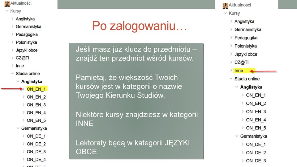 Pamiętaj, że większość Twoich kursów jest w kategorii o nazwie