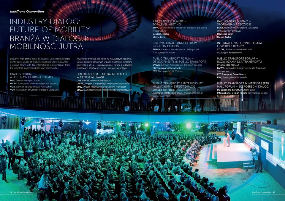 Ministerstwo Transportu i Infrastruktury Cyfrowej Deutsche Bahn Messe Berlin INTERNATIONAL TUNNEL FORUM EKSPERCI Z BRANŻY STUVA, Stowarzyszenie Badań nad Instalacjami Podziemnymi Exclusive,
