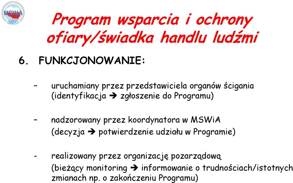 Programu) nadzorowany przez koordynatora w MSWiA (decyzja potwierdzenie udziału w Programie) -