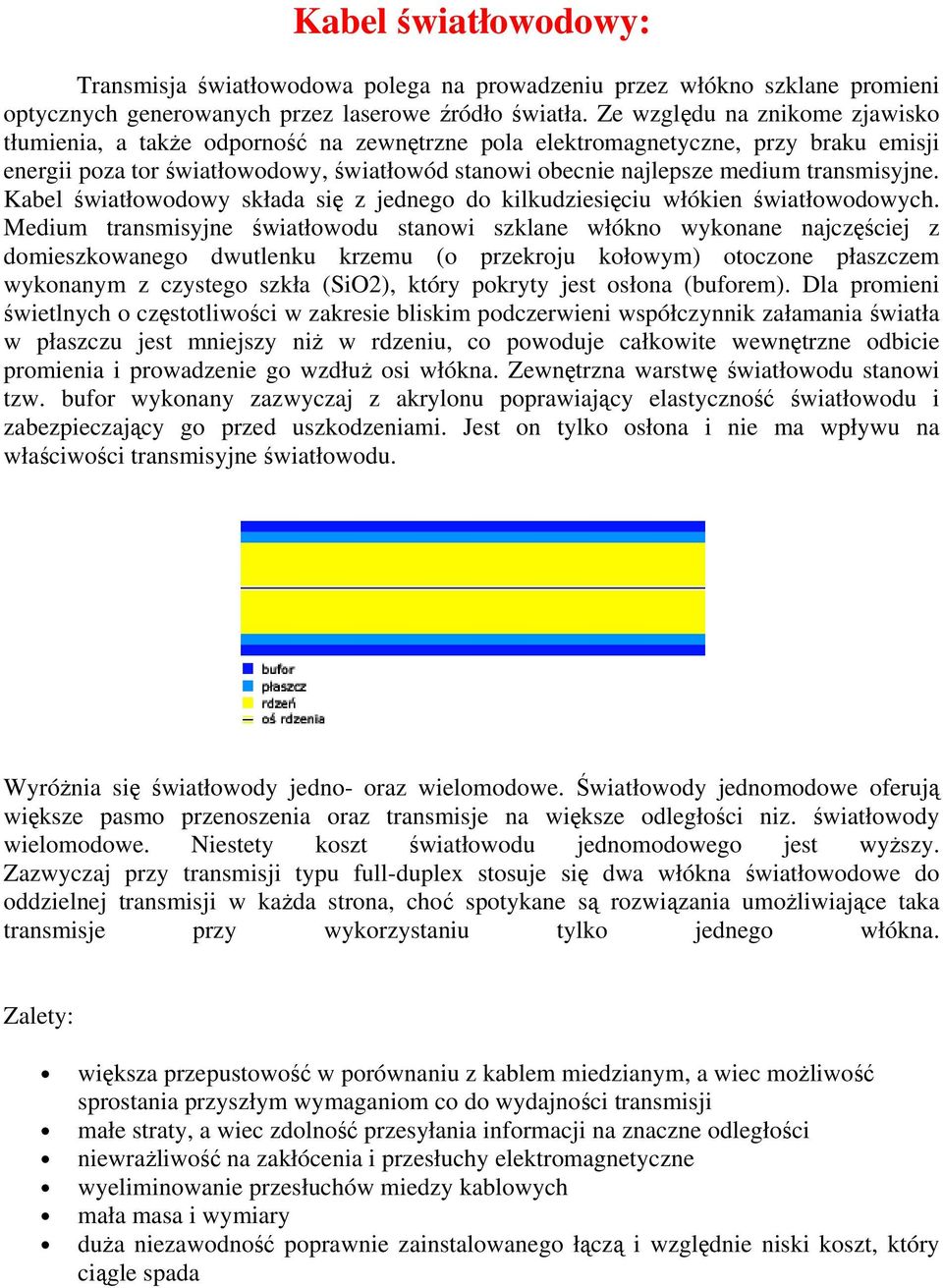 transmisyjne. Kabel światłowodowy składa się z jednego do kilkudziesięciu włókien światłowodowych.
