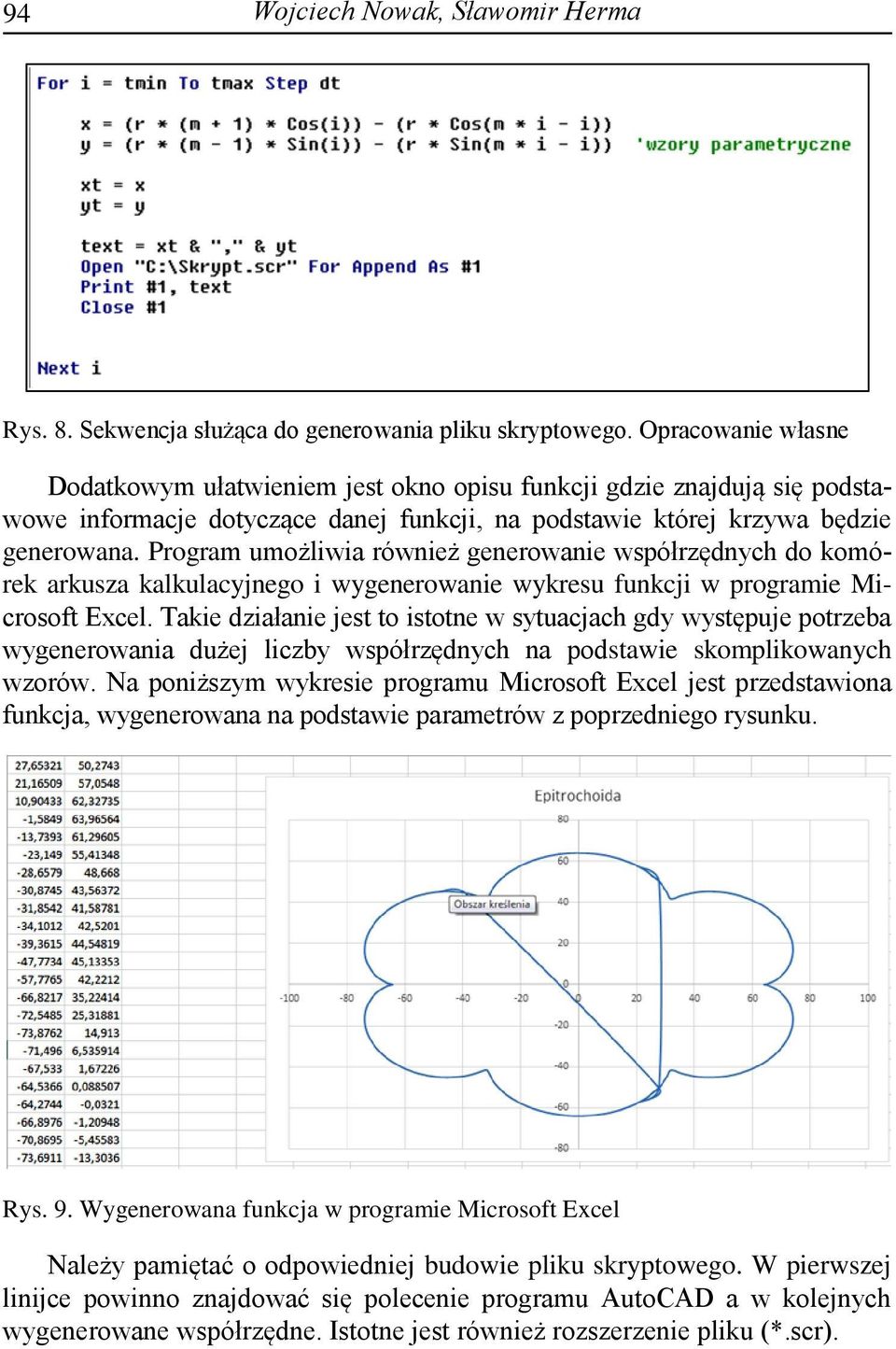 Program umożliwia również generowanie współrzędnych do komórek arkusza kalkulacyjnego i wygenerowanie wykresu funkcji w programie Microsoft Excel.