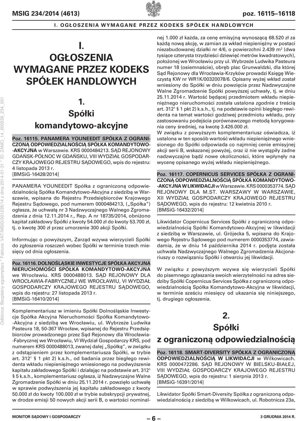 [BMSiG-16428/2014] PANAMERA YOUNEEDIT Spółka z ograniczoną odpowiedzialnością Spółka Komandytowo-Akcyjna z siedzibą w Warszawie, wpisana do Rejestru Przedsiębiorców Krajowego Rejestru Sądowego, pod