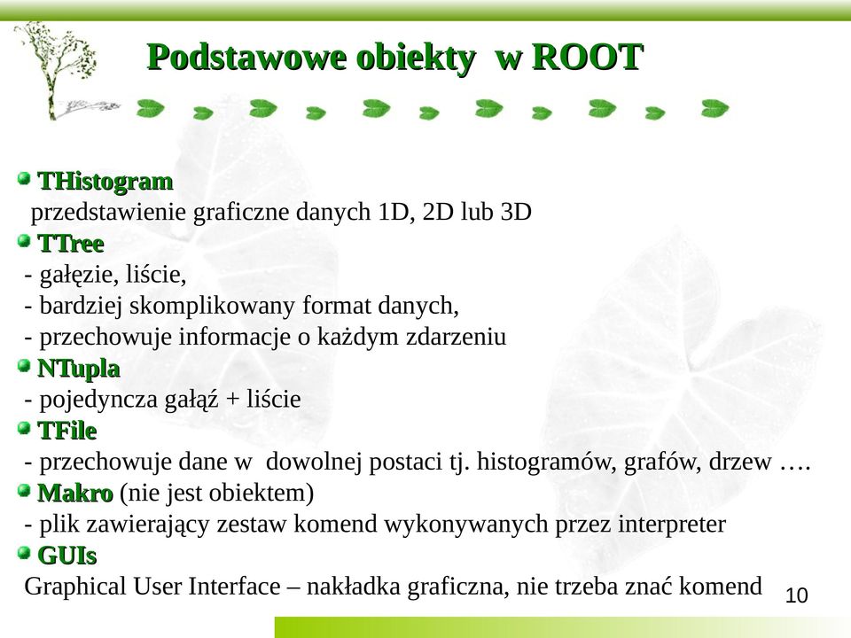 TFile - przechowuje dane w dowolnej postaci tj. histogramów, grafów, drzew.