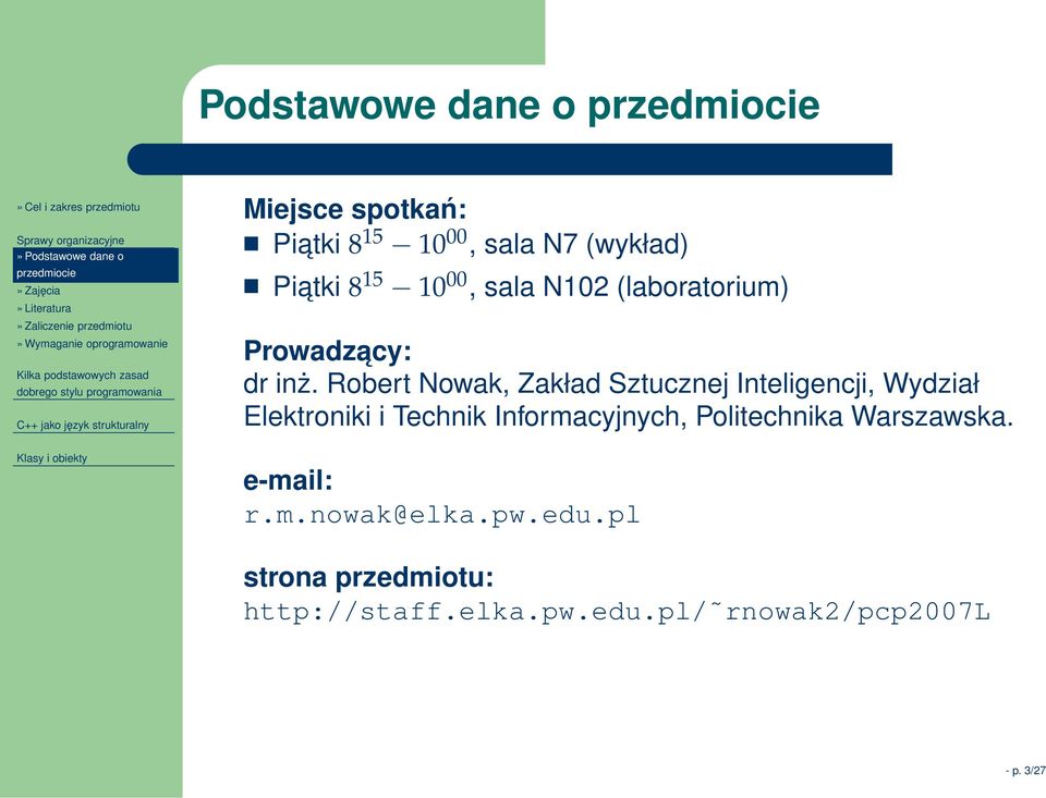 Prowadzacy: dr inż.