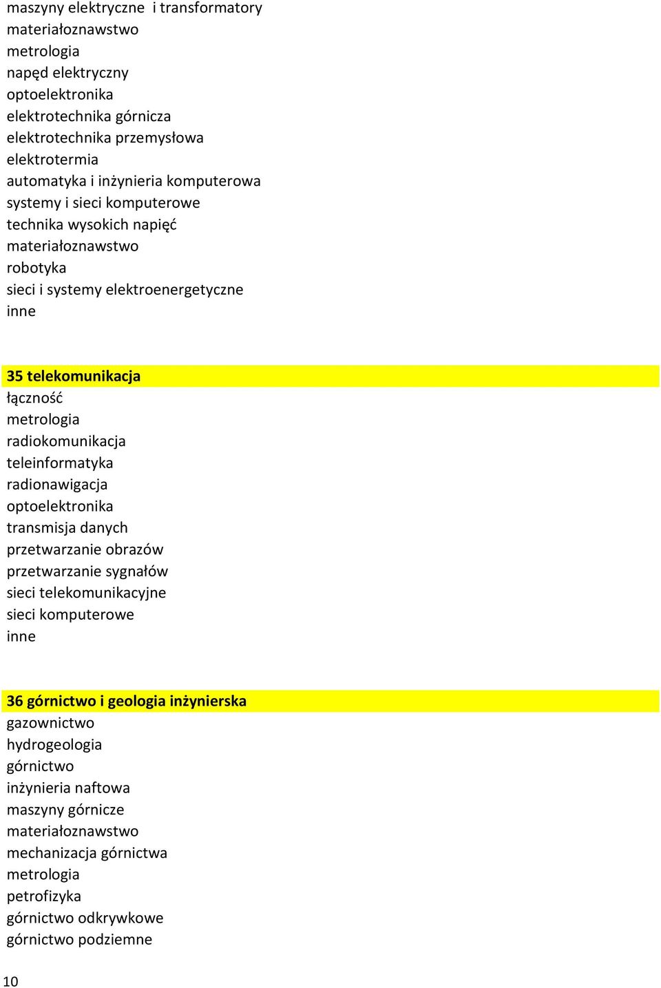 radiokomunikacja teleinformatyka radionawigacja optoelektronika transmisja danych przetwarzanie obrazów przetwarzanie sygnałów sieci telekomunikacyjne sieci komputerowe 36