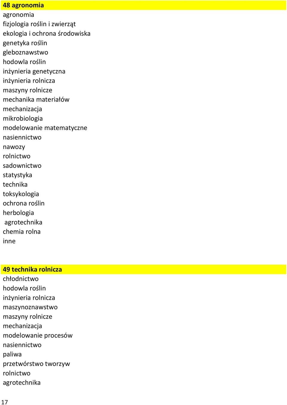 rolnictwo sadownictwo statystyka technika toksykologia ochrona roślin herbologia agrotechnika chemia rolna 49 technika rolnicza chłodnictwo