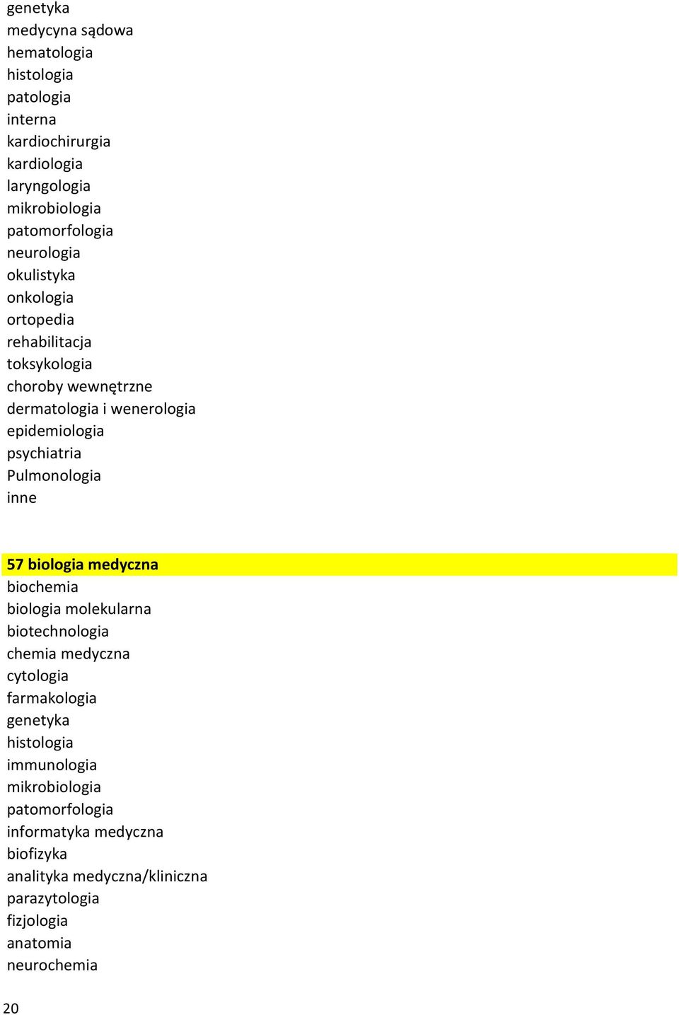 Pulmonologia 57 biologia medyczna biochemia biologia molekularna biotechnologia chemia medyczna cytologia farmakologia genetyka histologia