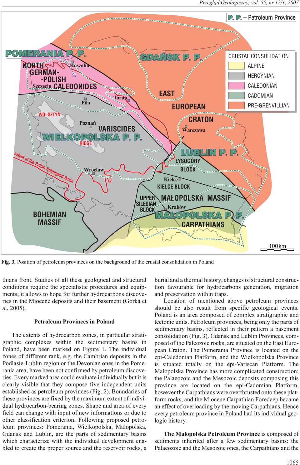 Position of petroleum provinces on the background of the crustal consolidation in Poland thians front.