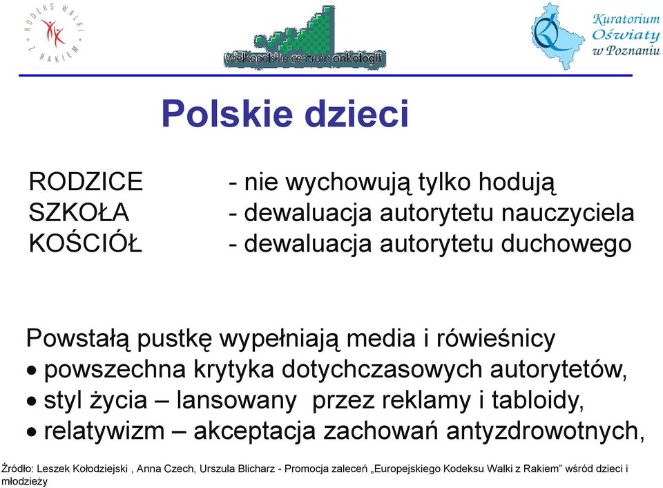 wypełniają media i rówieśnicy powszechna krytyka dotychczasowych autorytetów,