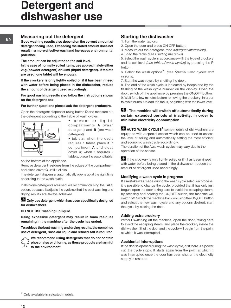 In the case of normally soiled items, use approximately either 25g (powder detergent) or 25ml (liquid detergent). If tablets are used, one tablet will be enough.