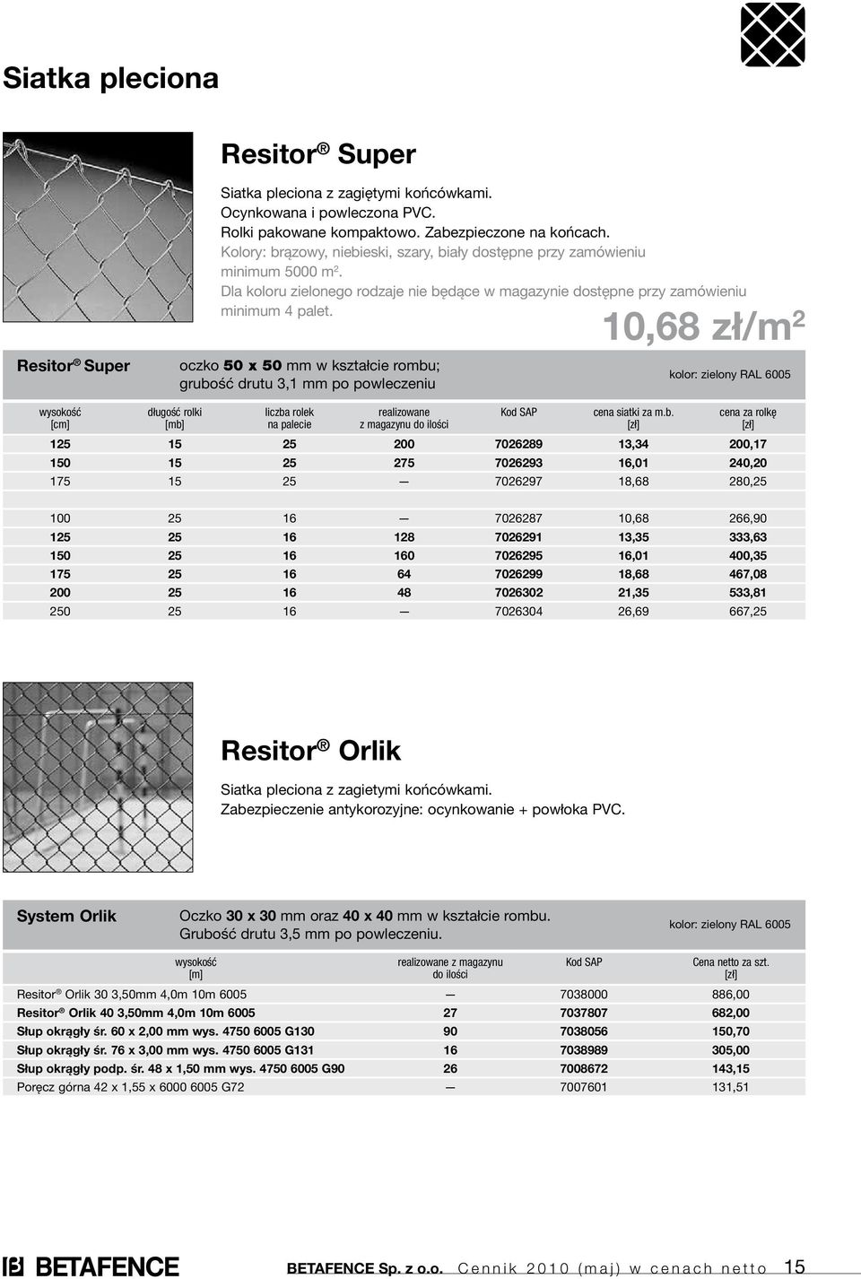Resitor Super 10,68 zł/m 2 oczko 50 x 50 mm w kształcie rombu